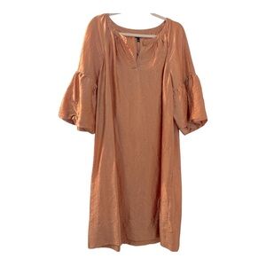 TALBOTS dress, crinkle silk blend, loose fit Bishop sleeves. Large,  salmon pink